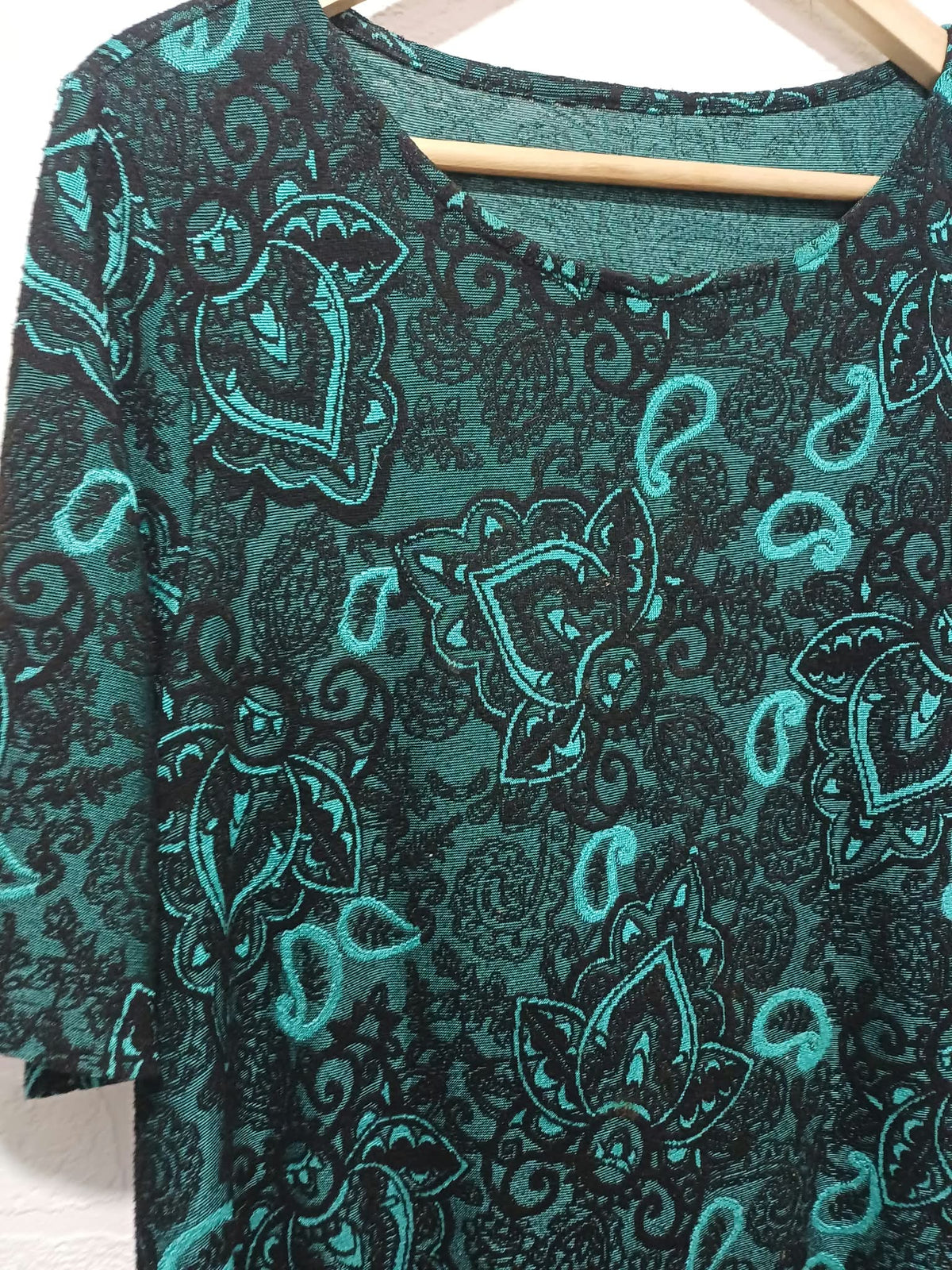 Women's Top George Teal Black Textured Paisley Short Sleeve Plus Size UK 18 Very Good Condition