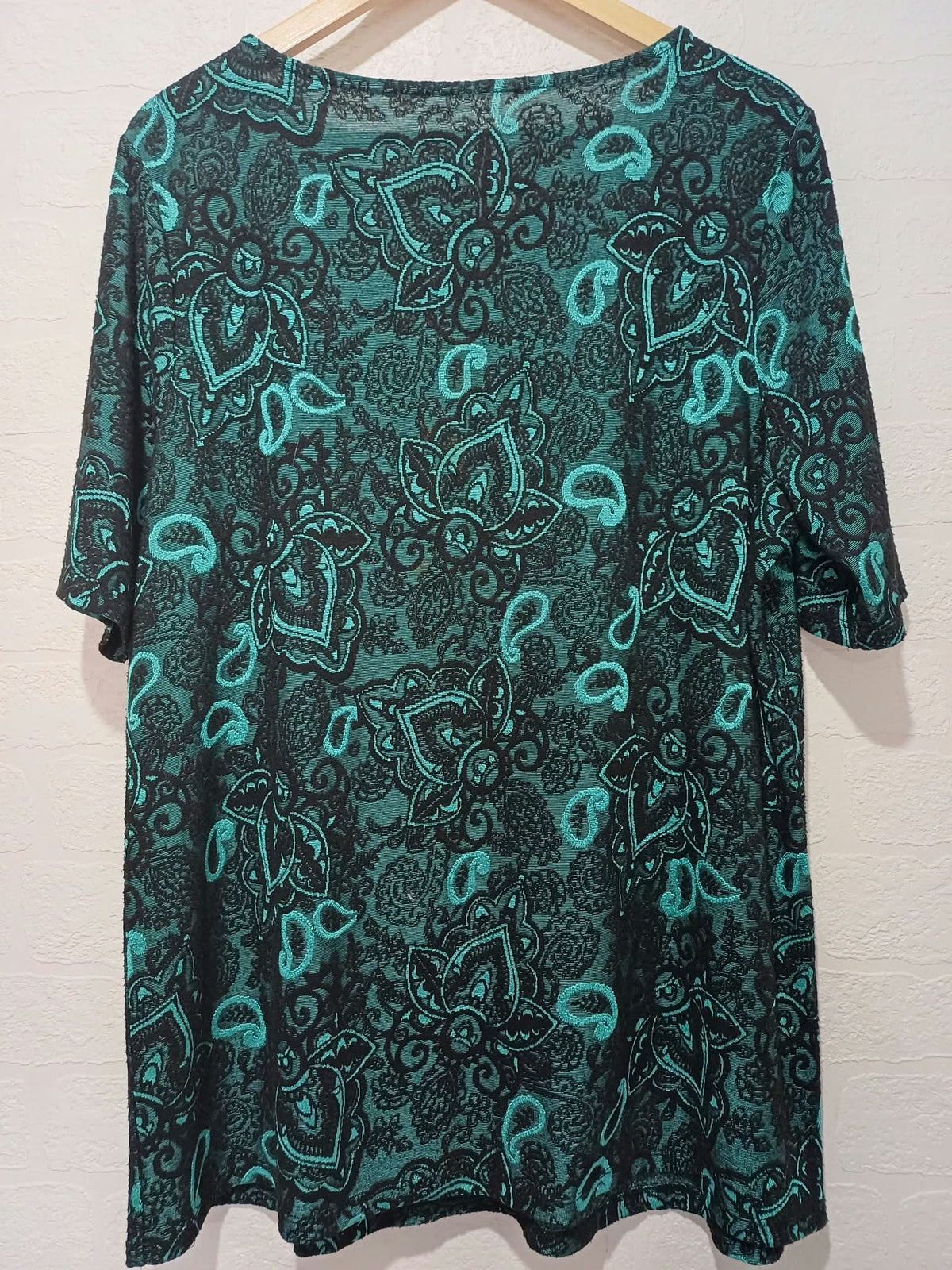 Women's Top George Teal Black Textured Paisley Short Sleeve Plus Size UK 18 Very Good Condition