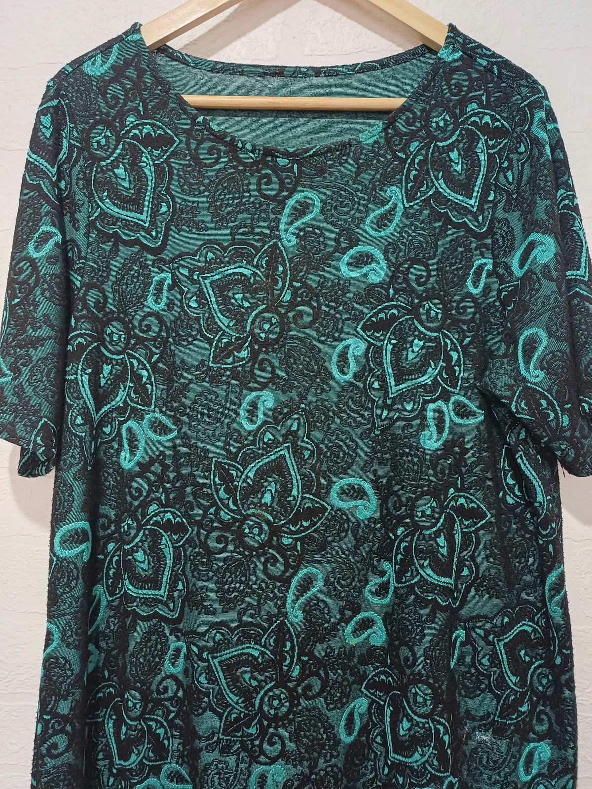 Women's Top George Teal Black Textured Paisley Short Sleeve Plus Size UK 18 Very Good Condition