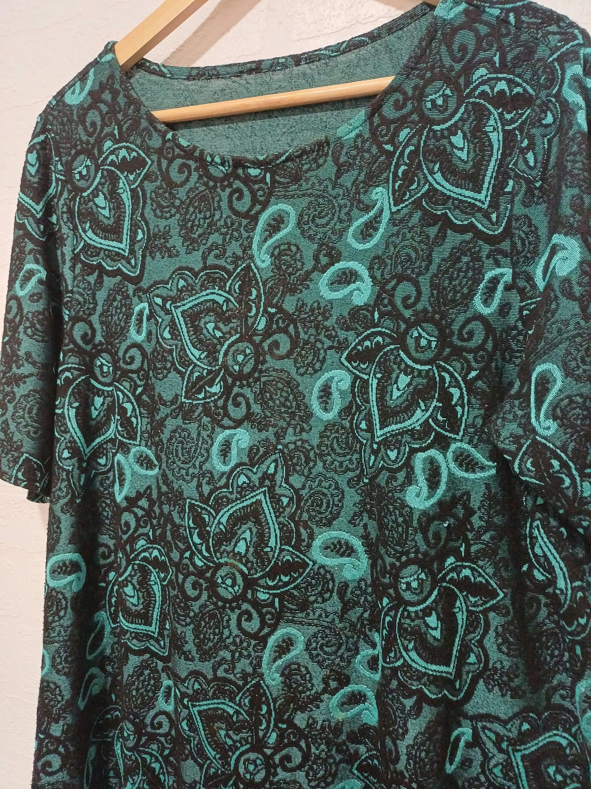 Women's Top George Teal Black Textured Paisley Short Sleeve Plus Size UK 18 Very Good Condition