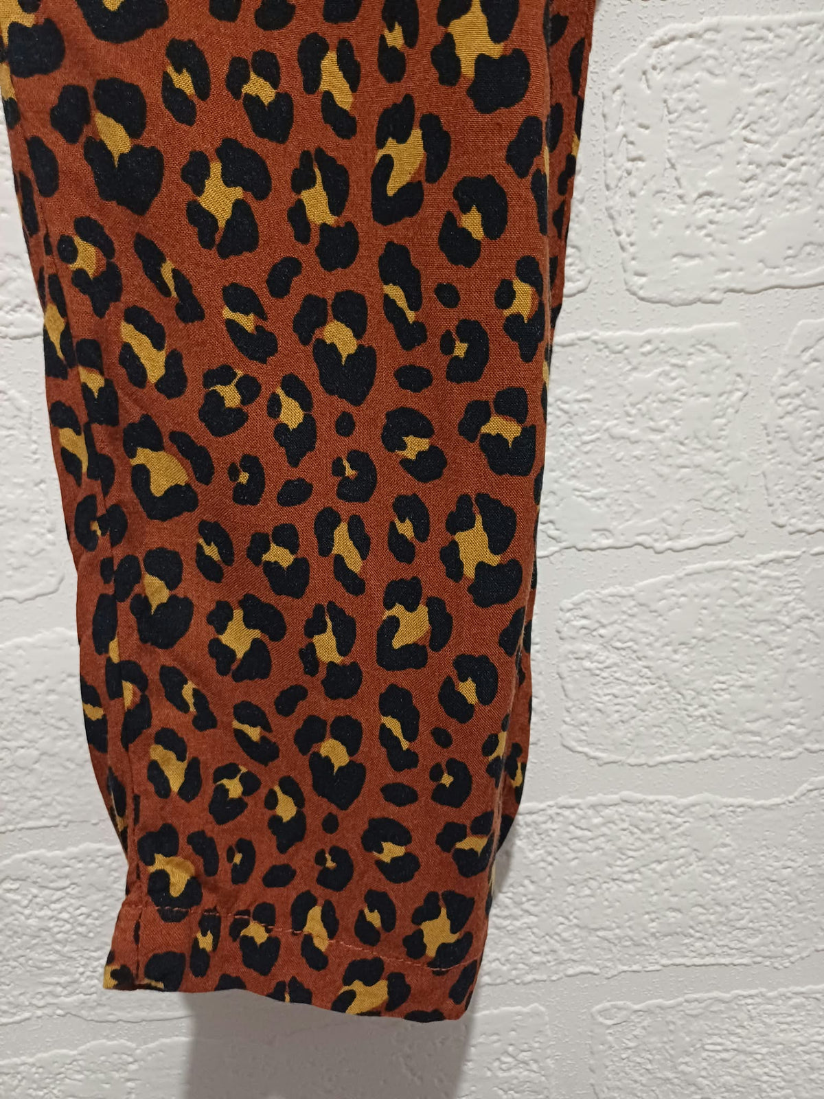 Women's Trousers Primark Orange Brown Leopard Print Elastic Waist Tapered Leg Size 8 Very Good Condition