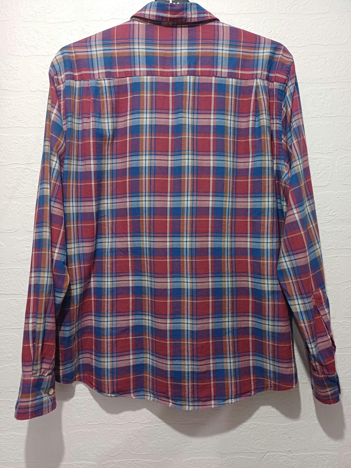 Men's Shirt Dunnes Stores Red Blue & Purple Plaid Lightweight Flannel XL Very Good Condition