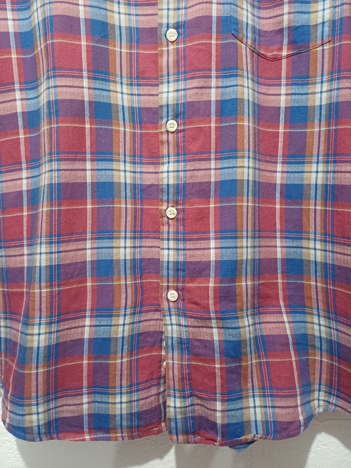 Men's Shirt Dunnes Stores Red Blue & Purple Plaid Lightweight Flannel XL Very Good Condition