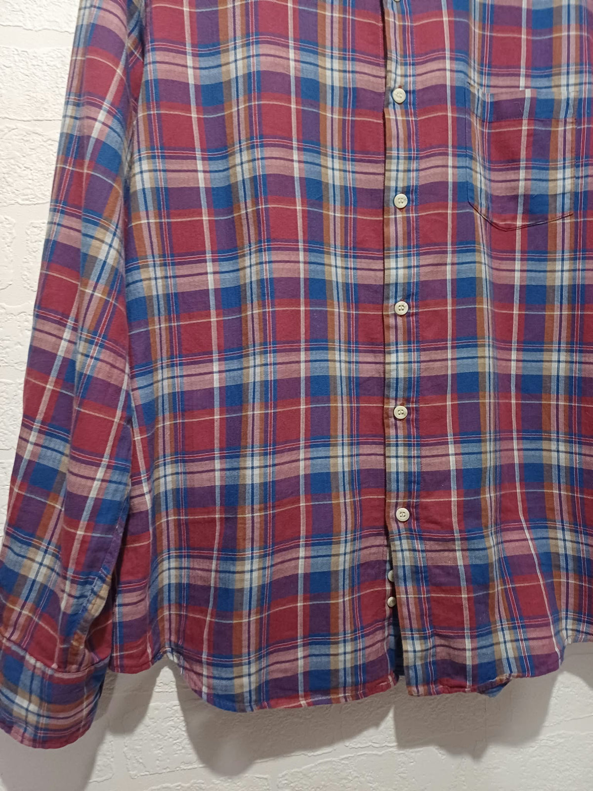 Men's Shirt Dunnes Stores Red Blue & Purple Plaid Lightweight Flannel XL Very Good Condition