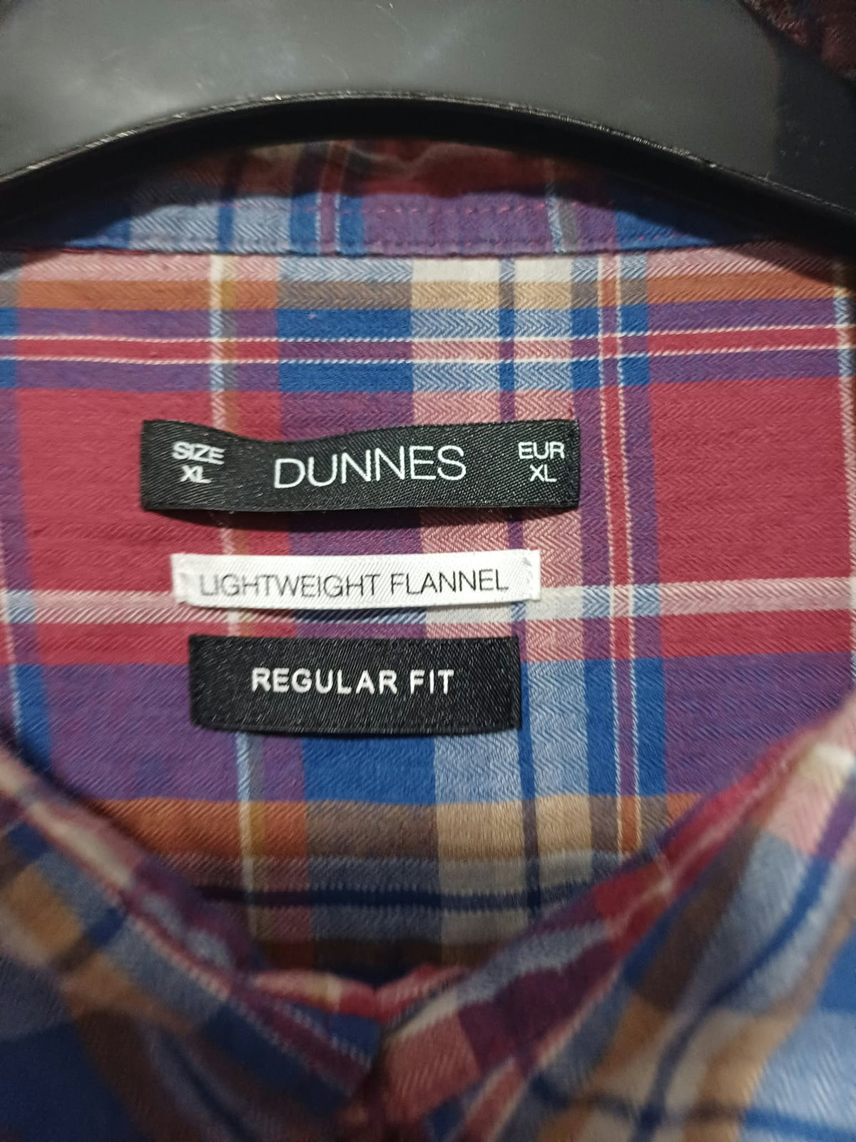 Men's Shirt Dunnes Stores Red Blue & Purple Plaid Lightweight Flannel XL Very Good Condition