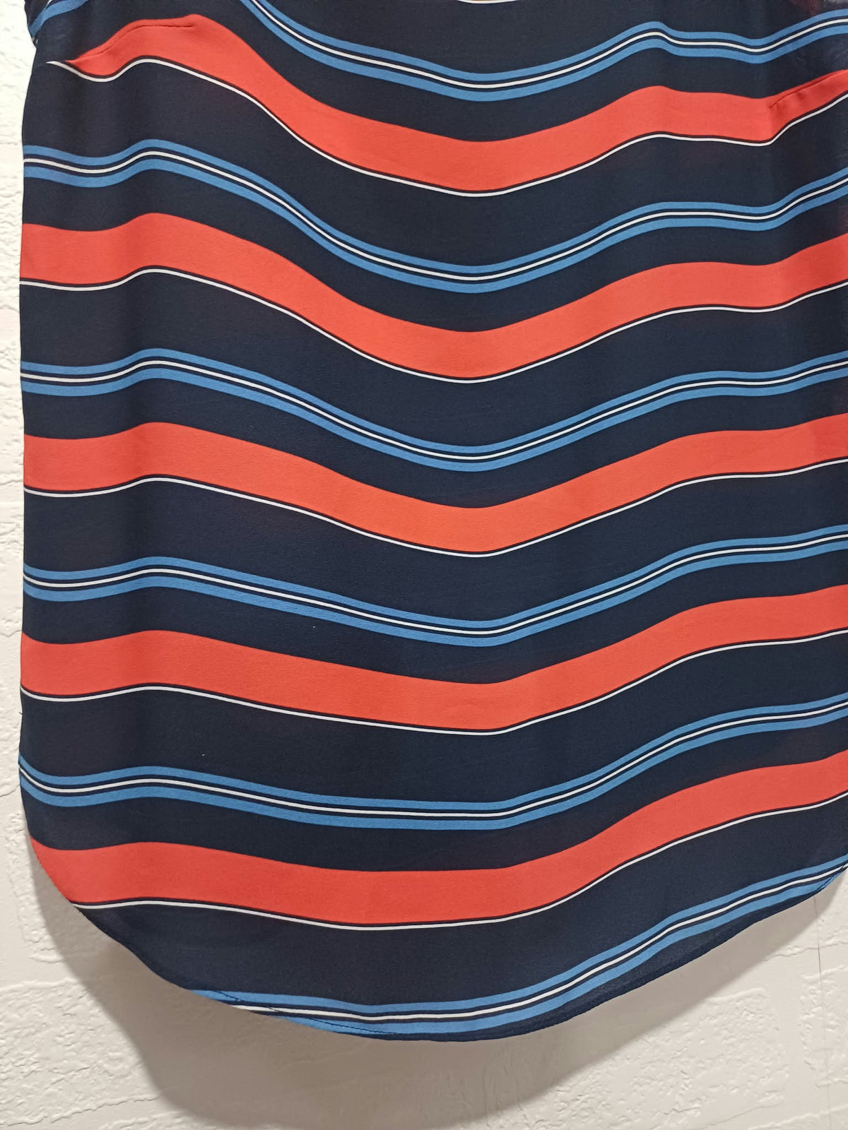 Women's Blouse Primark Navy & Coral Orange Striped Sleeveless Size 8 Very Good Condition