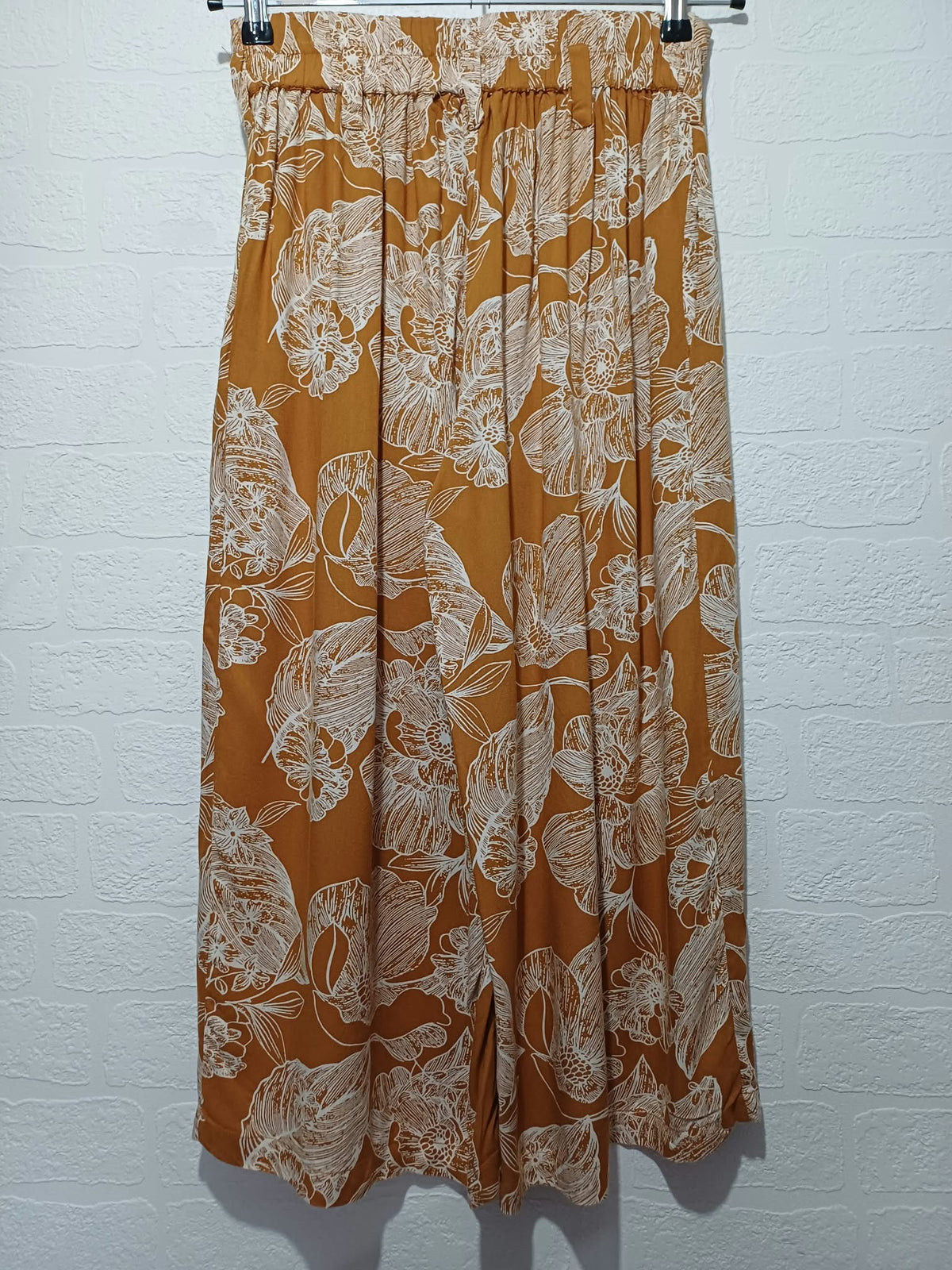 Women's Culottes Primark Mustard Yellow & White Floral Wide Leg Size 8 Very Good Condition