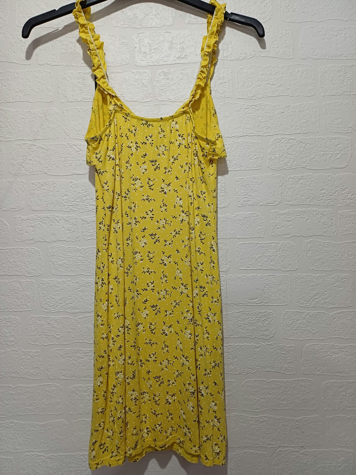 Women's Dress PrettyLittleThing Yellow Floral Ruffle Strap Tie-Front Mini Size 8 Very Good Condition
