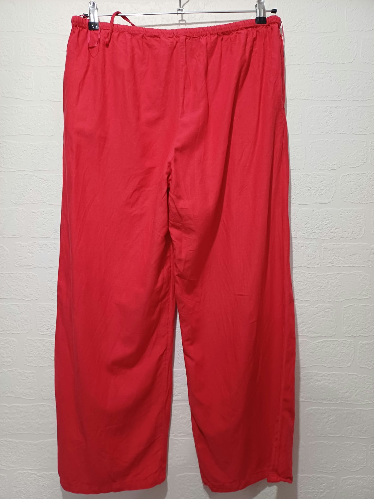 Women's Trousers Primark Red Linen Blend Wide Leg Drawstring Size M Very Good Condition