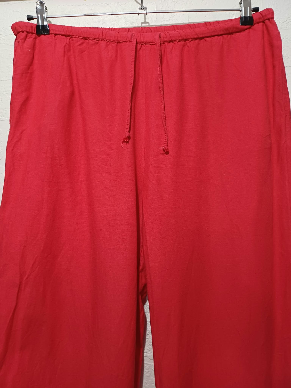 Women's Trousers Primark Red Linen Blend Wide Leg Drawstring Size M Very Good Condition