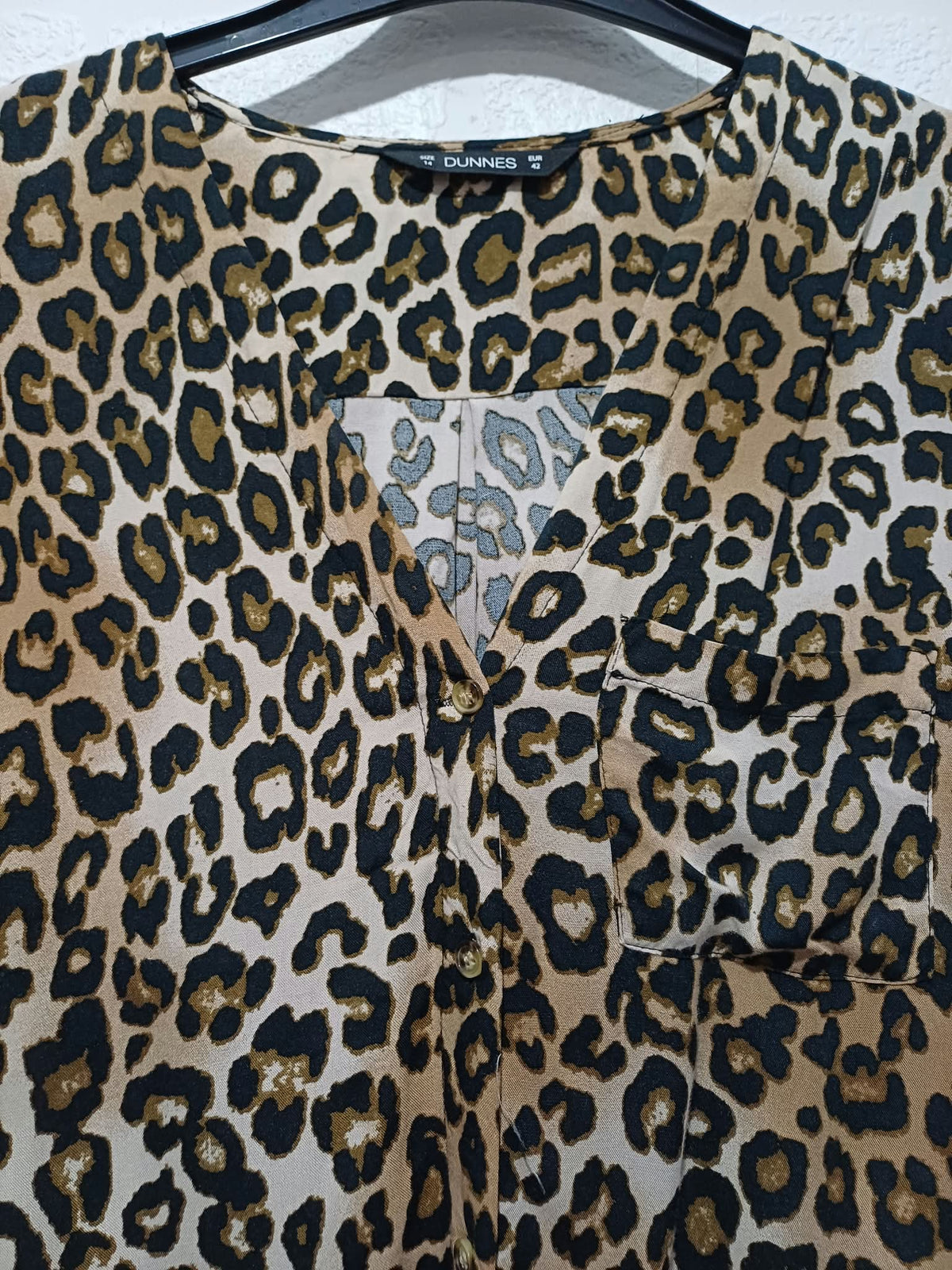 Women's Top Dunnes Brown Black Leopard Print Tie Front Short Sleeve Size 14 Very Good Condition