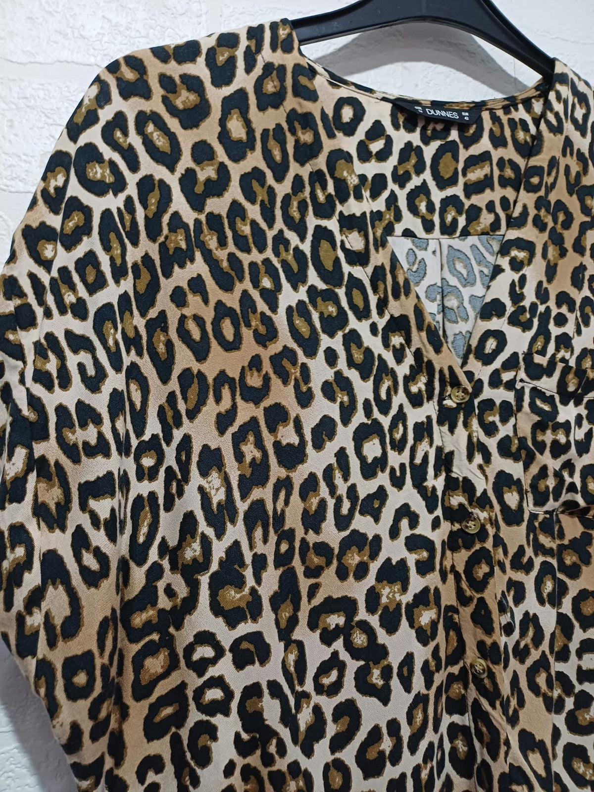 Women's Top Dunnes Brown Black Leopard Print Tie Front Short Sleeve Size 14 Very Good Condition