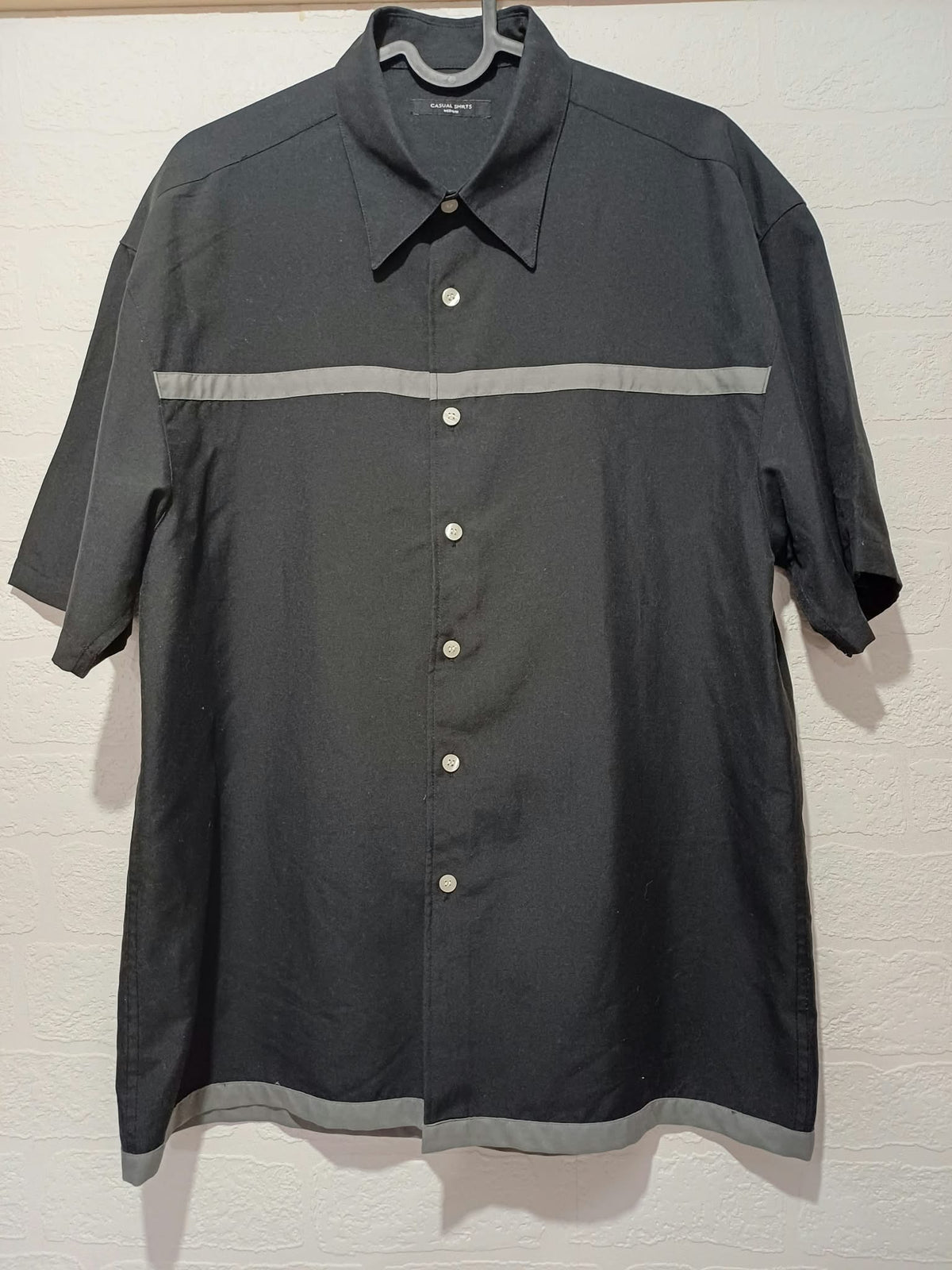Men's Shirt St. Bernard Black & Grey Contrast Stripe Short Sleeve Size M Very Good Condition