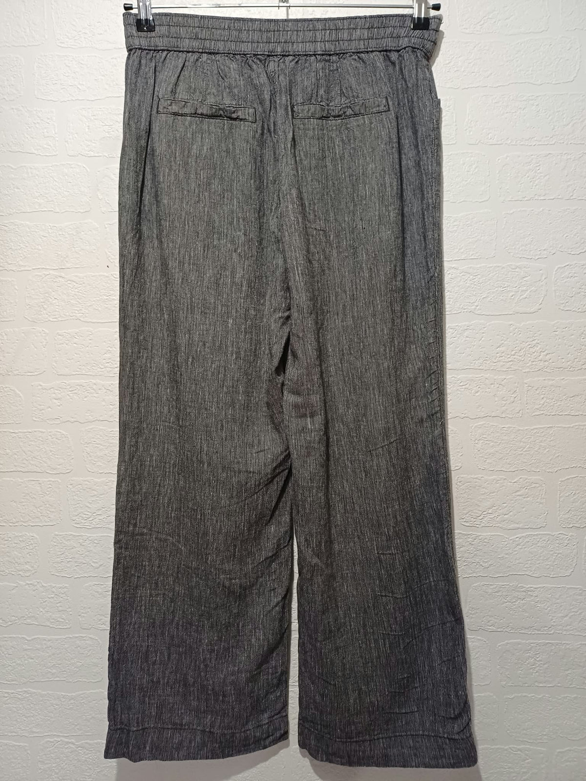 Women's Trousers Grey Linen Blend Wide Leg Drawstring Waist Size 10 Very Good Condition