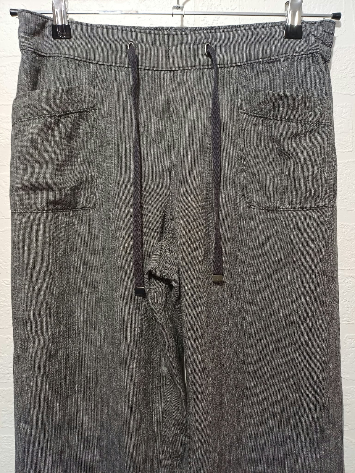 Women's Trousers Grey Linen Blend Wide Leg Drawstring Waist Size 10 Very Good Condition