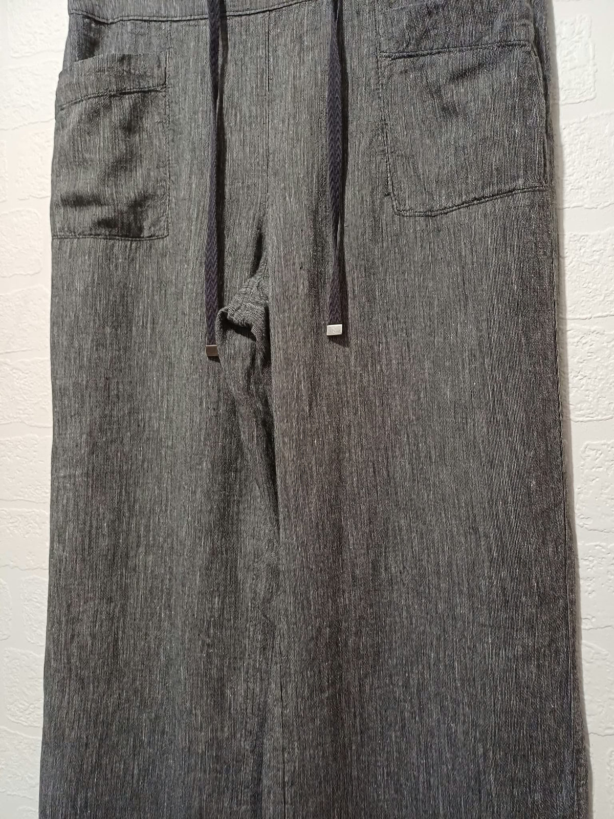 Women's Trousers Grey Linen Blend Wide Leg Drawstring Waist Size 10 Very Good Condition