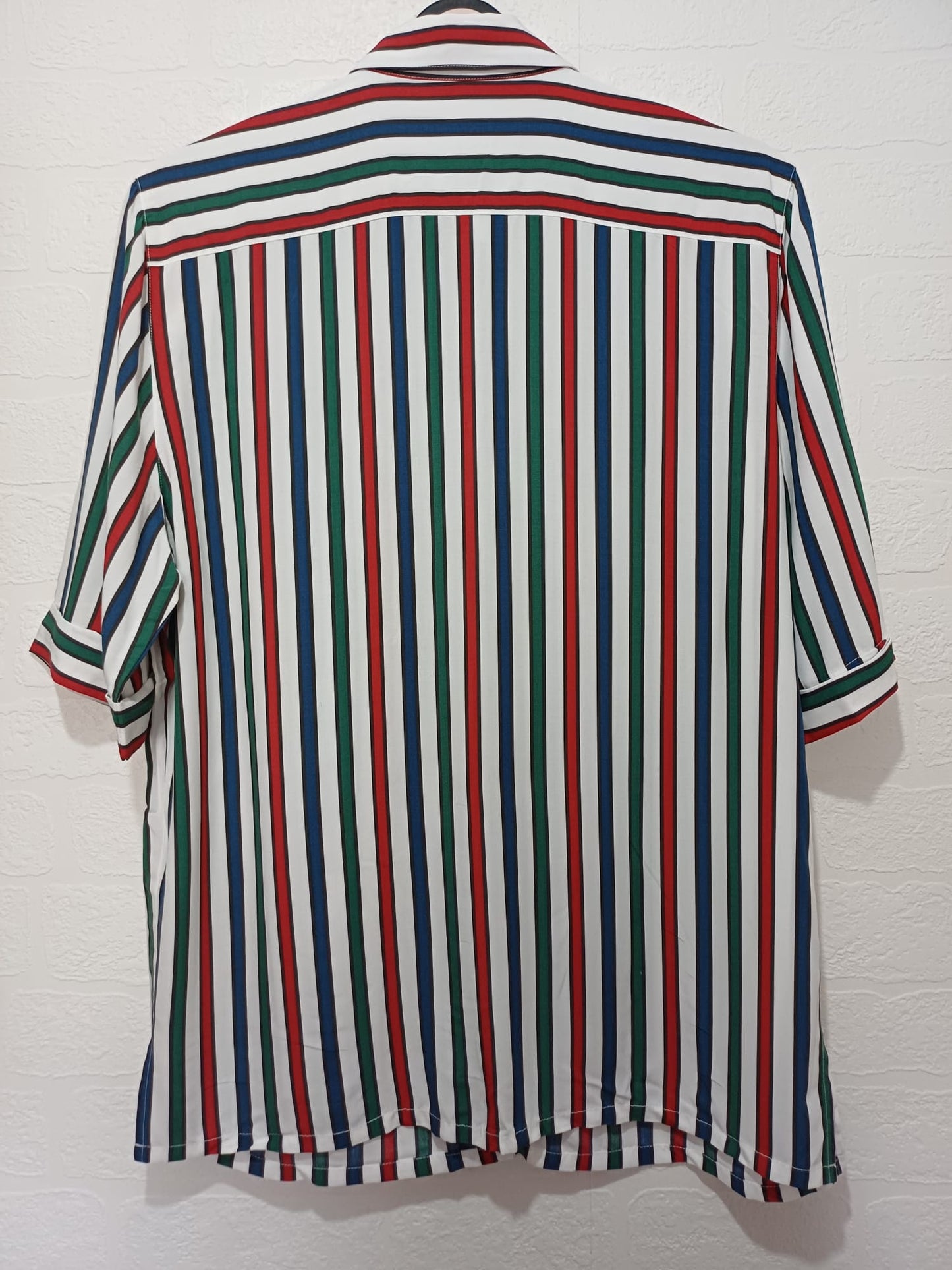 Women's Striped Blouse Shirt White Blue Red Green UK 12 / EU 38 Short Sleeve Delmod International - Like New Condition