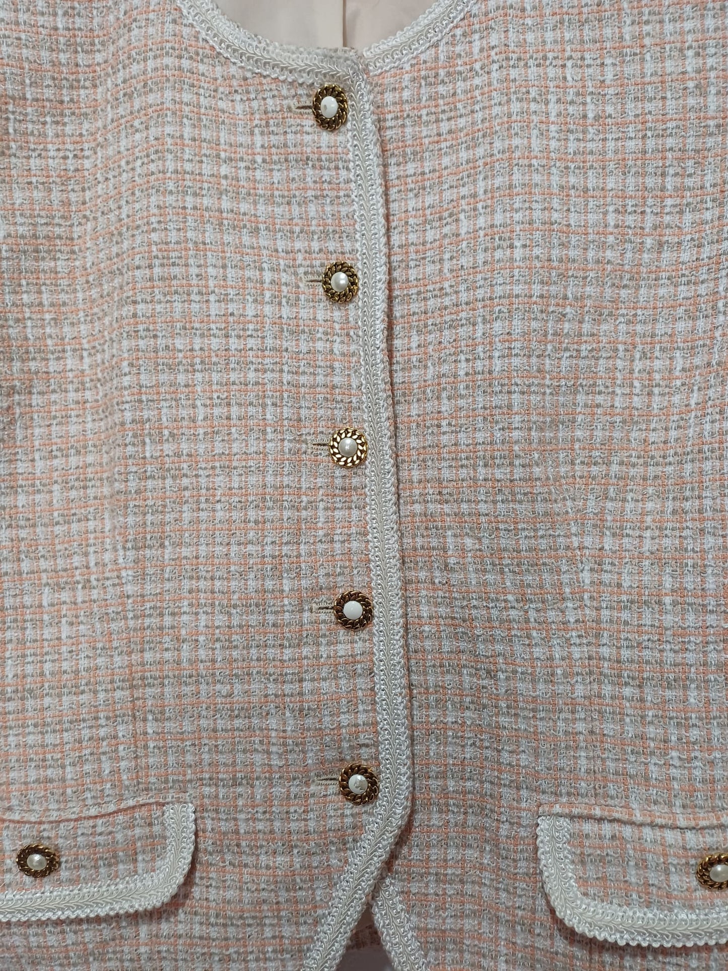 Women's Boucle Tweed Jacket Peach Cream UK 16 Alexon - Very Good Condition