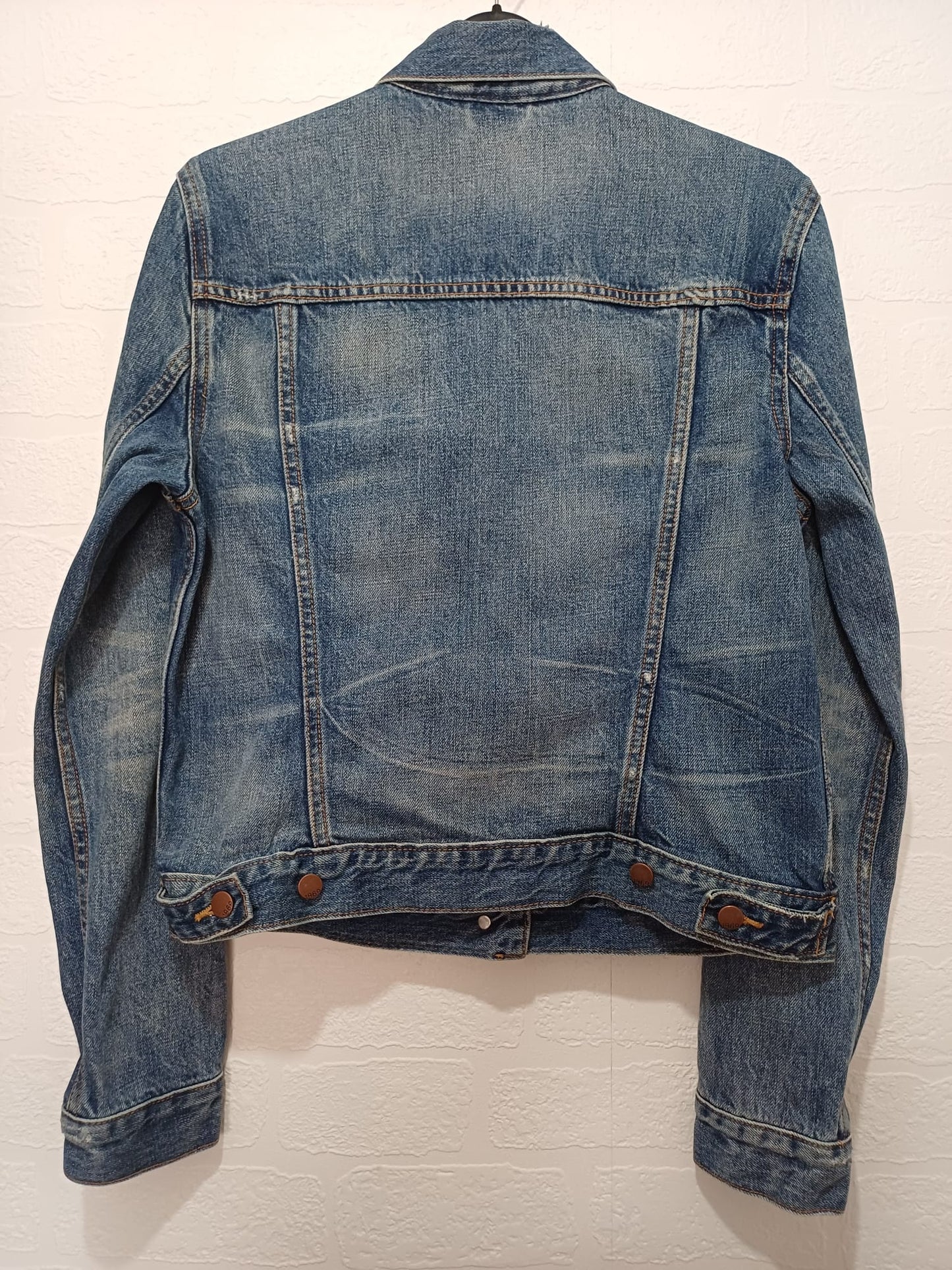 Women's Denim Jacket Blue Faded Wash Distressed Button Front Gap 1969 Size S - Good Condition