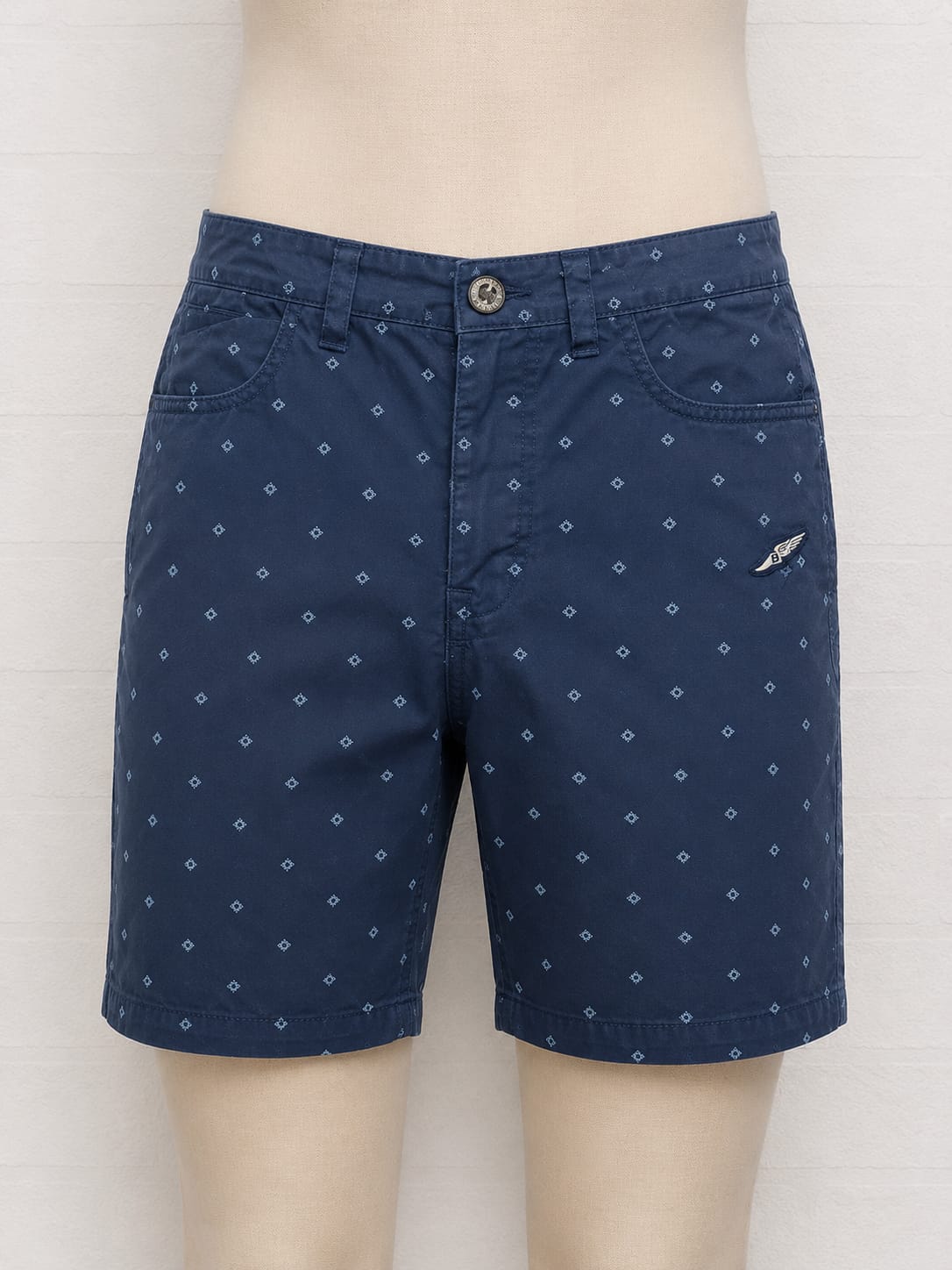 Men's Chino Shorts Brookhaven Apparel & Co Navy Blue Geometric Print W31 - Very Good Condition
