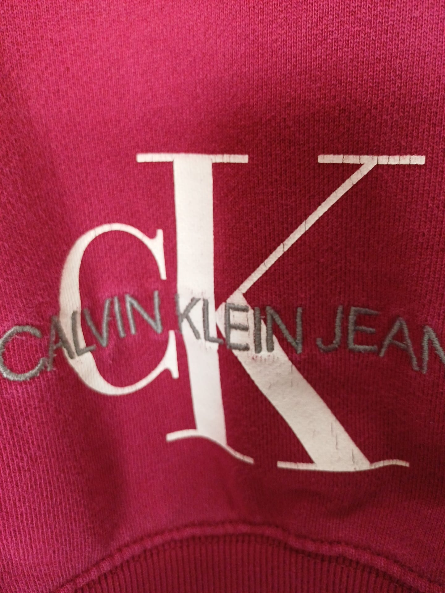 Women's Sweatshirt Calvin Klein Jeans Burgundy Logo Crew Neck Relaxed Fit XS Approx. 20" PTP - Good Condition