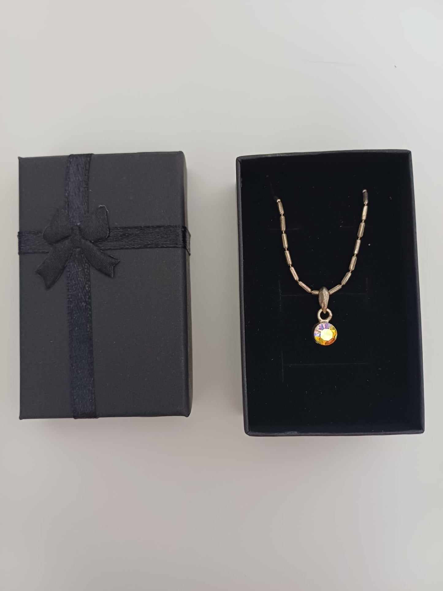 Women's Silver Tone Elegant Necklace Aurora Borealis Crystal Pendant 40.5cm - Good Condition