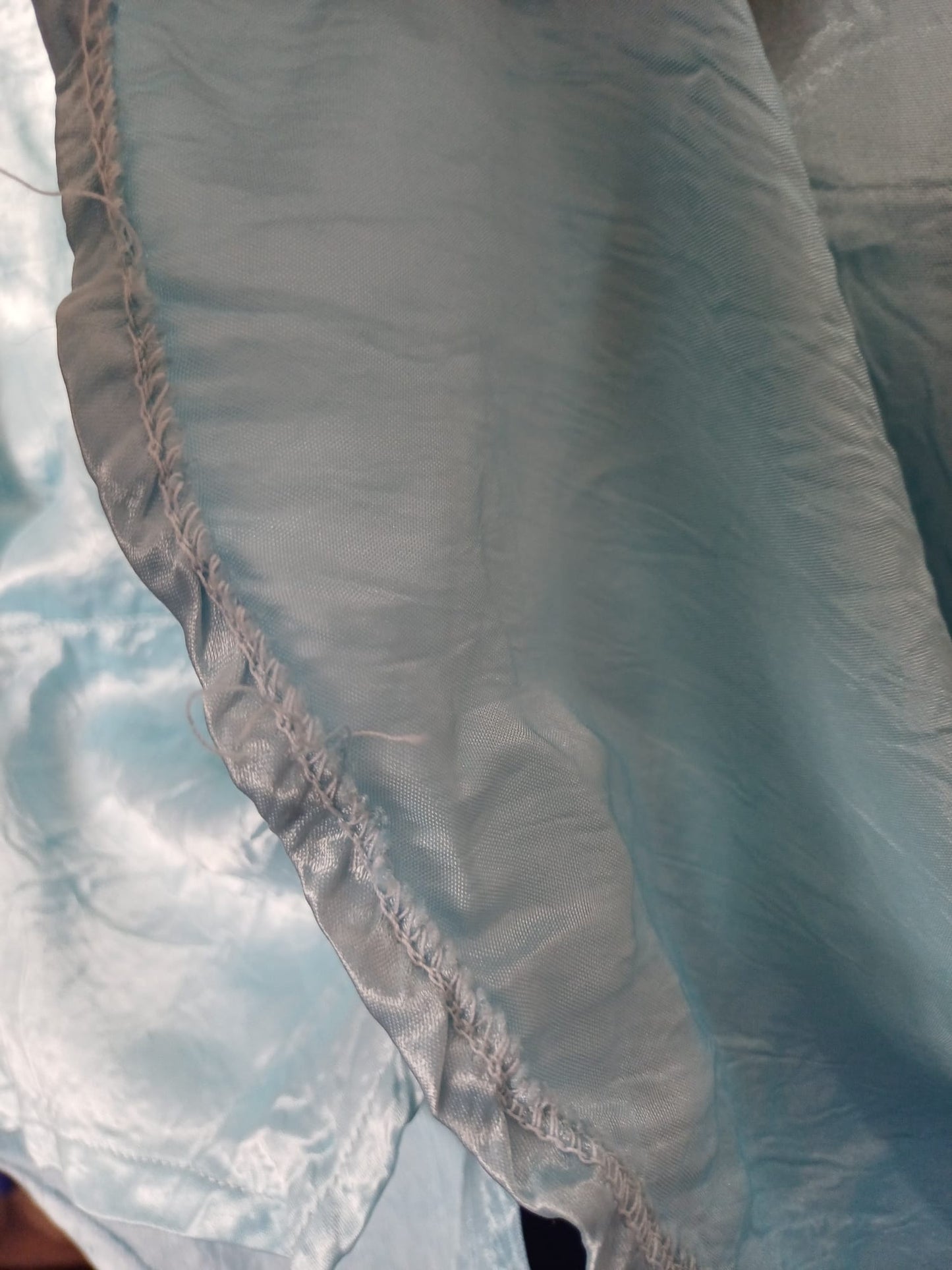 Women's Peplum Blouse Chillytime Sky Blue Satin Pussy Bow Vintage Size 14-16 Approx. 22" PTP - Good Condition