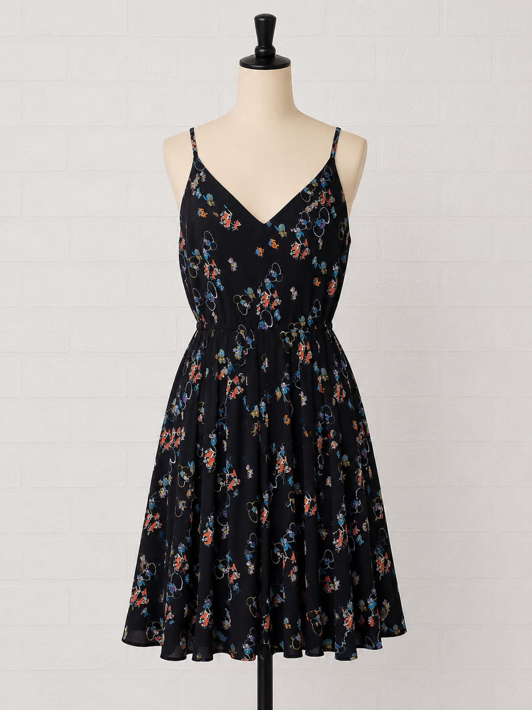 Women's Midi Dress Rebecca Minkoff Black Floral Sleeveless Elasticated Waist Size 2 UK 6-8 - Very Good Condition