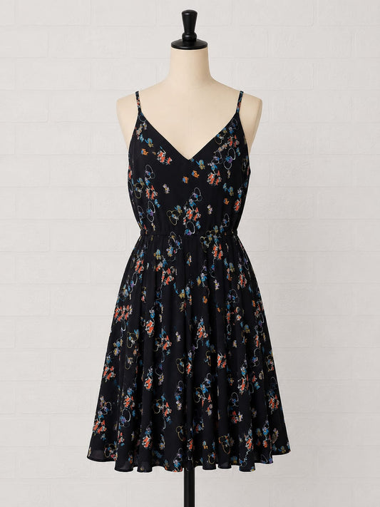 Women's Midi Dress Rebecca Minkoff Black Floral Sleeveless Elasticated Waist Size 2 UK 6-8 - Very Good Condition