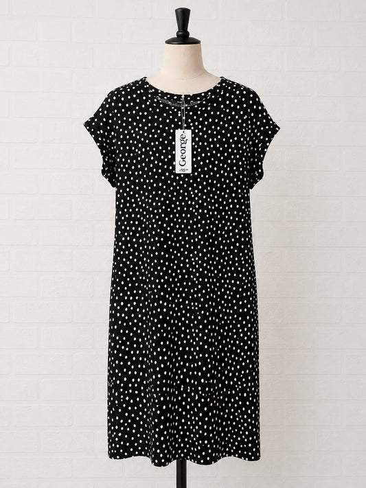 Women's Shift Dress George Black White Polka Dot Short Sleeve Textured Size 10 - Brand New With Tags
