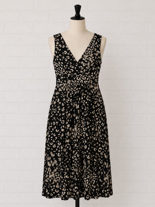 Women's Maxi Dress M&S Black Animal Print Sleeveless Flowing Skirt Size 8 - Very Good Condition