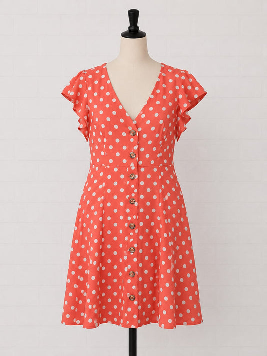 Women's Dress Oasis Orange White Polka Dot Size 8 - Very Good Condition