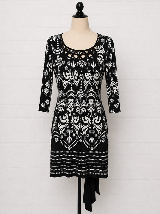 Women's Dress Next Black & White Tribal Print Tunic Size 12 Approx. 17" PTP - Good Condition