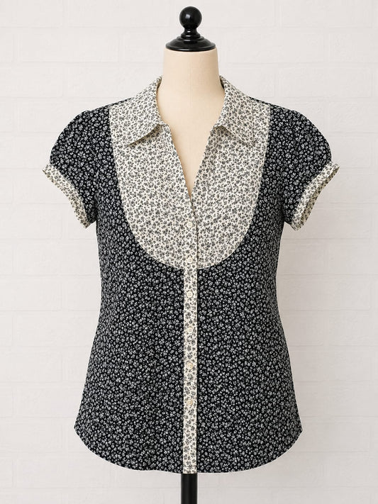 Women's Blouse Kookai Black & White Floral Cotton Size 40 Approx. 17" PTP - Very Good Condition