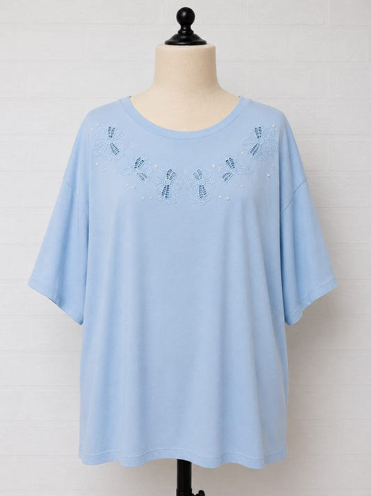 Women's Tunic Top George Blue Embroidered Floral Plus Size 24 Approx. 28.5" PTP - Brand New With Tags