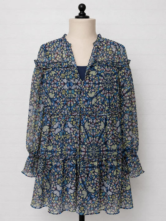 Women's Dress Ted Baker Dalyla Blue Butterfly Print Chiffon Mini Size 1 Approx. 19" PTP - Very Good Condition