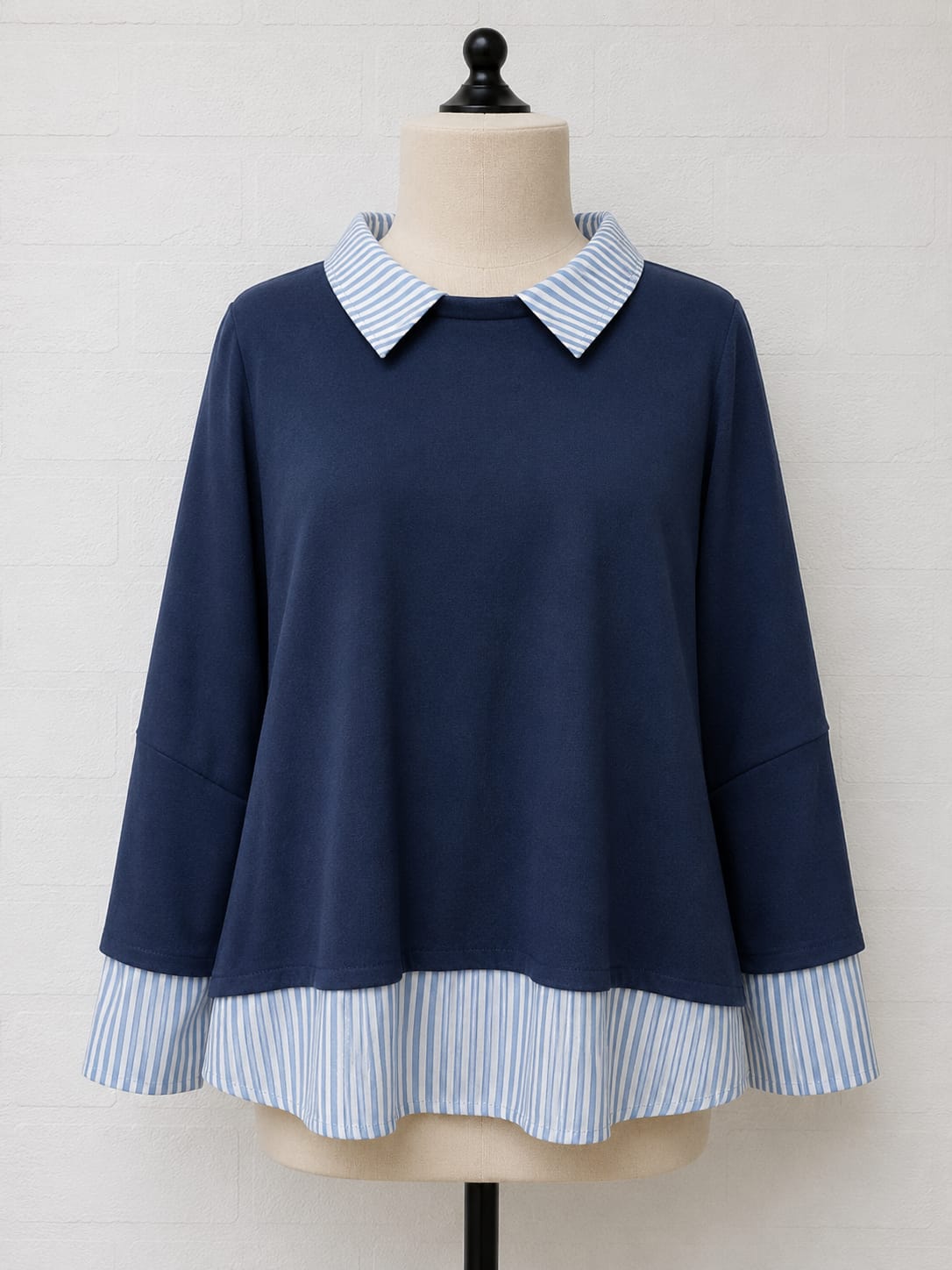 Women's Blouse SHEIN Curve Blue Stripe Collared Layered Look Plus Size 3XL Approx. 24" PTP - Very Good Condition