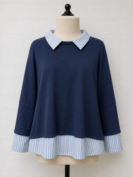 Women's Blouse SHEIN Curve Blue Stripe Collared Layered Look Plus Size 3XL Approx. 24" PTP - Very Good Condition