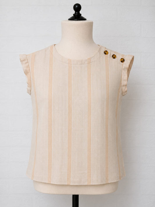 Women's Blouse Next Beige & Cream Striped Cotton Sleeveless Size 10 Approx. 21" PTP - Very Good Condition