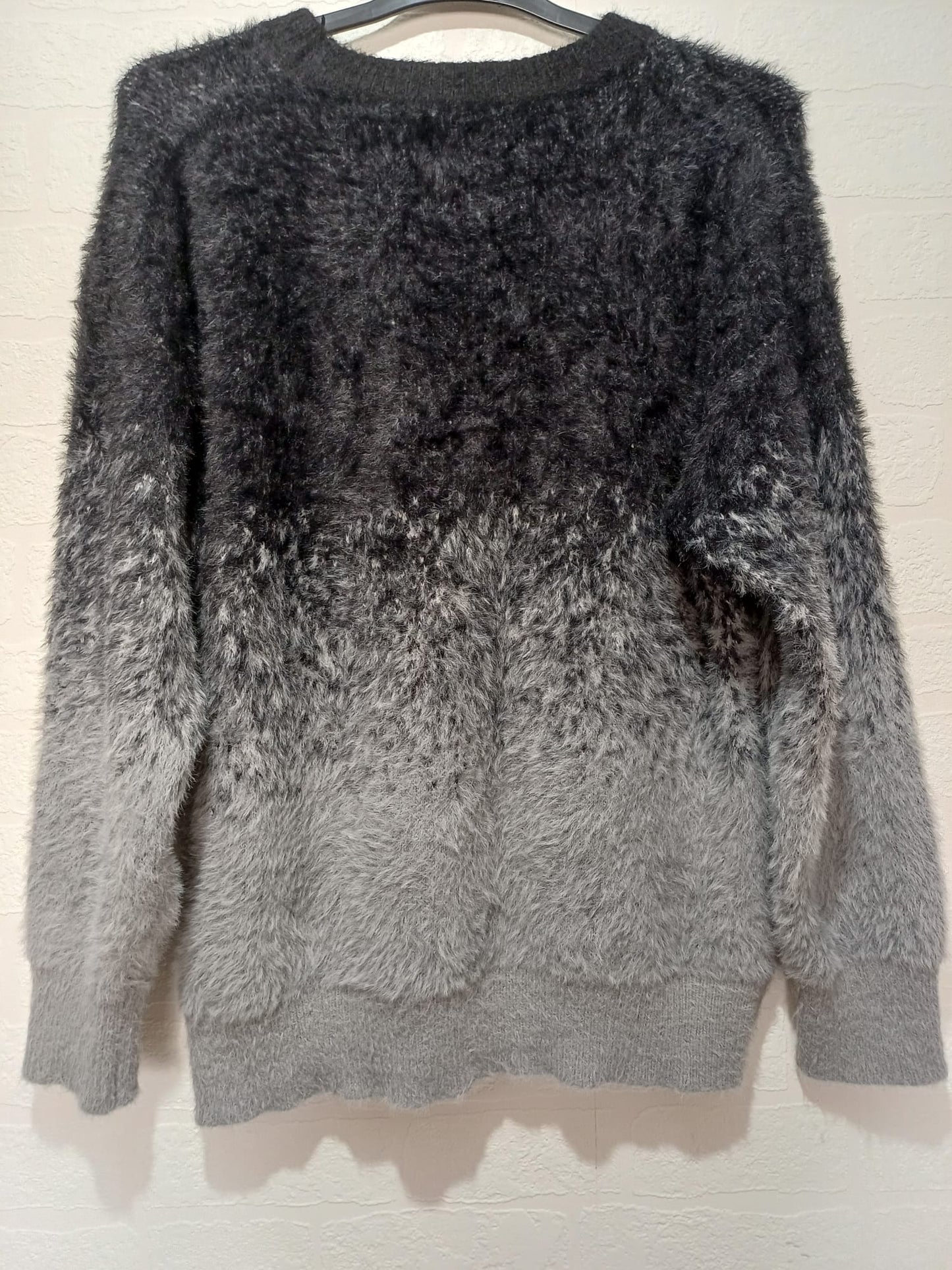 Women's Savage Base Fluffy Ombre Slogan Jumper Grey Black Size M Approx. 23" PTP - Very Good Condition