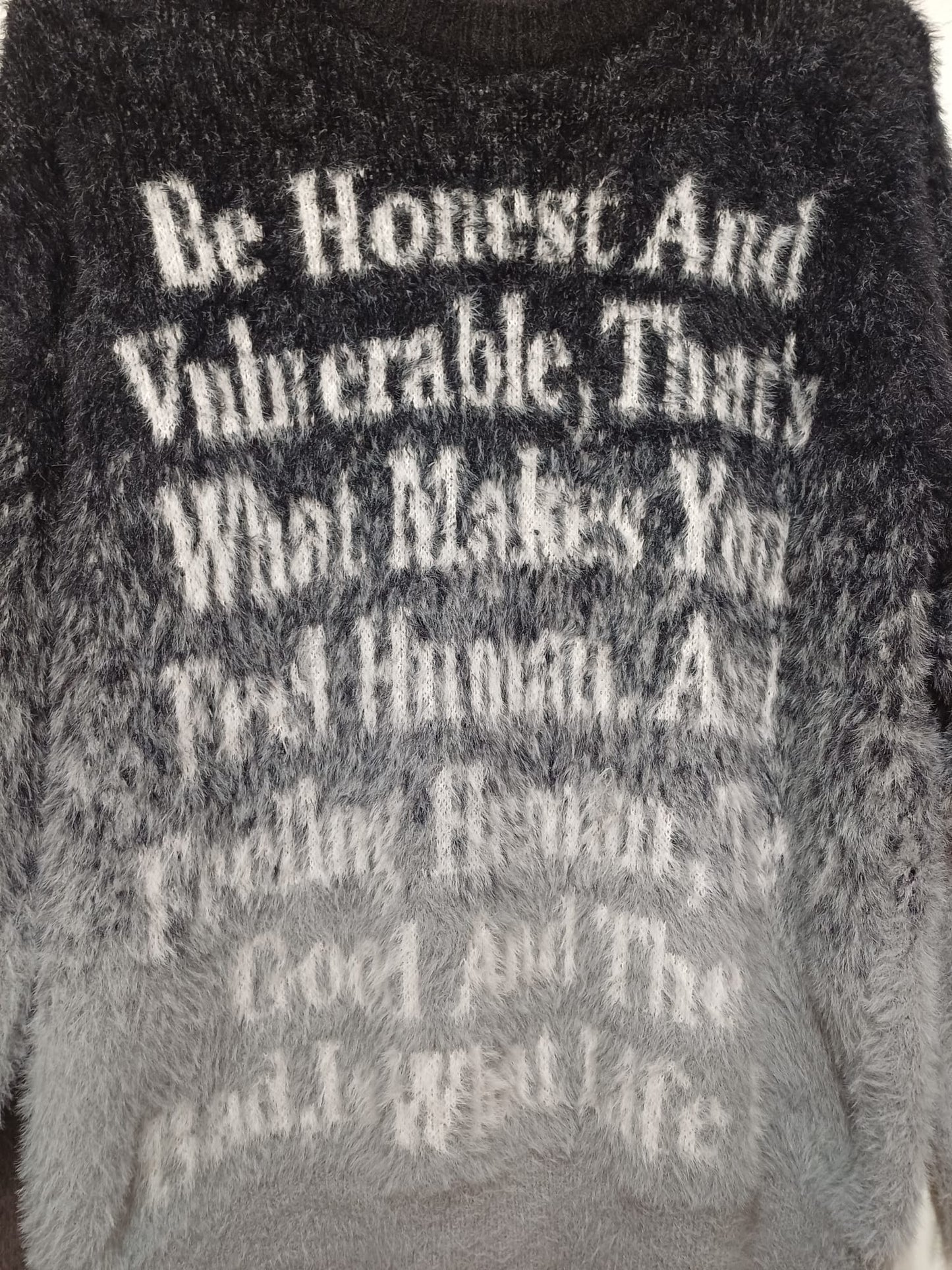 Women's Savage Base Fluffy Ombre Slogan Jumper Grey Black Size M Approx. 23" PTP - Very Good Condition