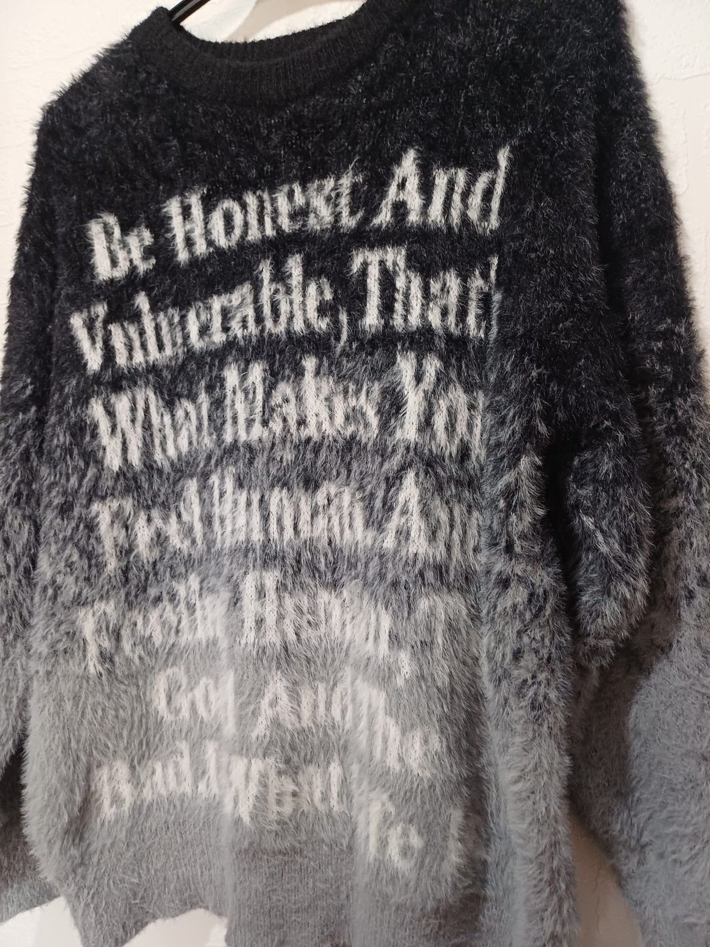 Women's Savage Base Fluffy Ombre Slogan Jumper Grey Black Size M Approx. 23" PTP - Very Good Condition