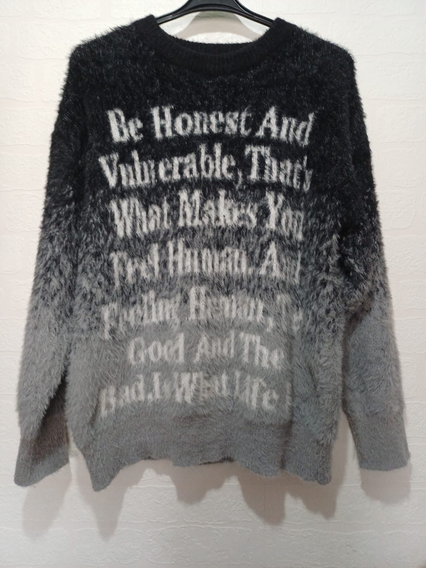 Women's Savage Base Fluffy Ombre Slogan Jumper Grey Black Size M Approx. 23" PTP - Very Good Condition
