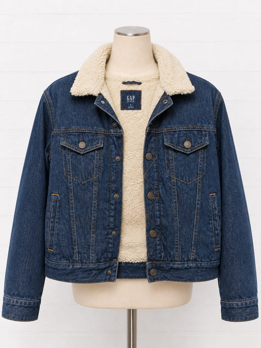 Women's Gap Denim Sherpa Jacket – Blue | XXL Fits XS