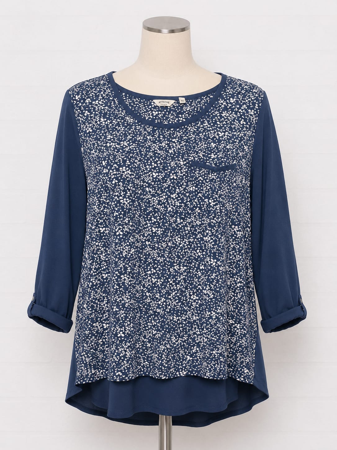 Women's Top Fat Face Blue Floral Print 3/4 Sleeve Size 16 - Good Condition