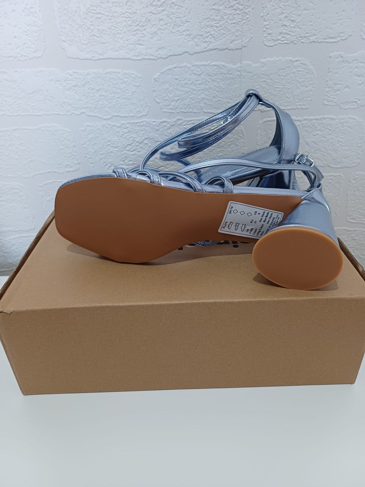 Women's Metallic Blue Silver Block Heel Sandals Simply Be Wide Fit Size 4 - New