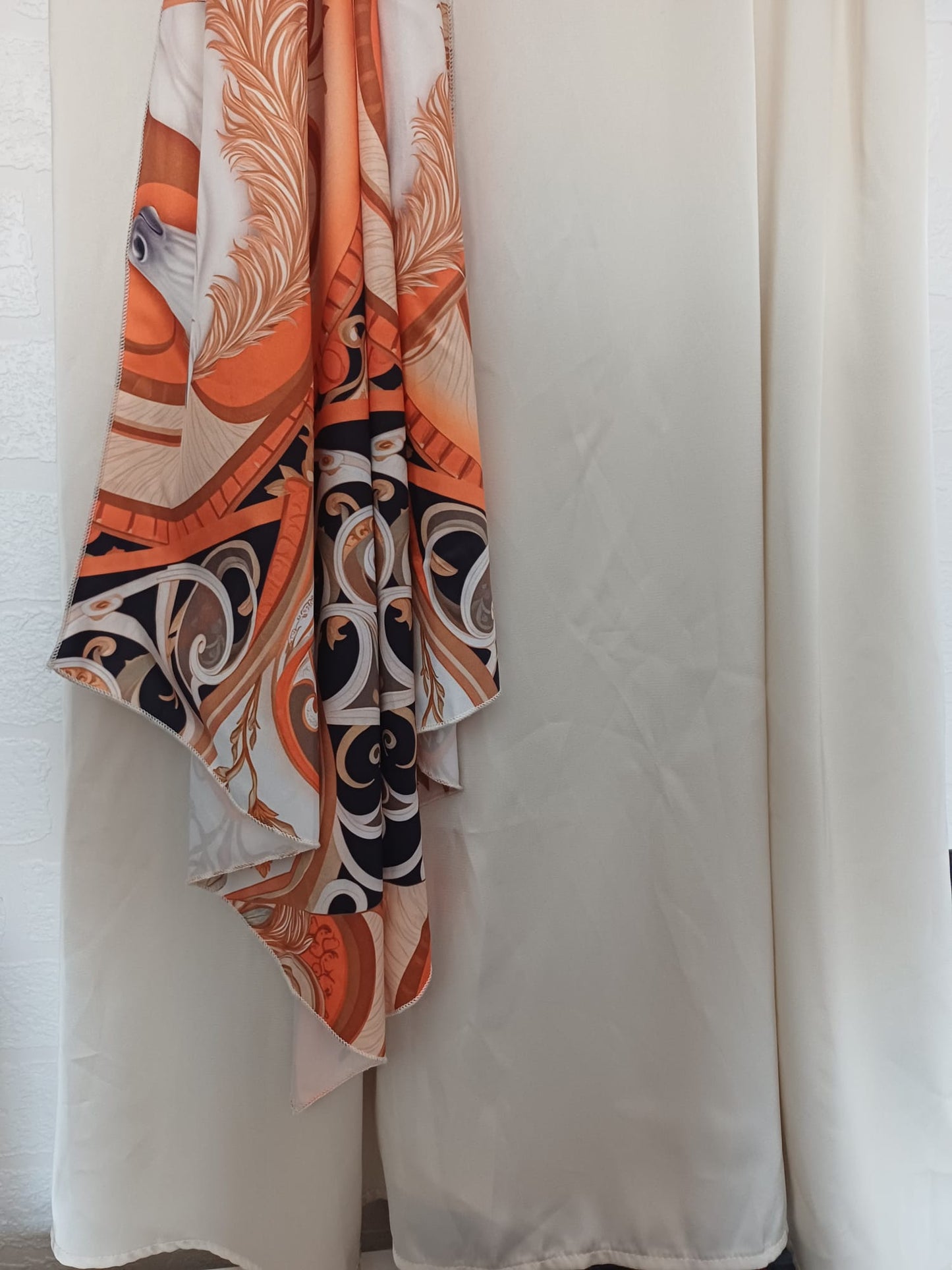 Women's Maxi Dress SHEIN Petite Cream/White Orange Scarf Horse Print Sleeveless Petite Size L Approx. 19" PTP - Very Good Condition
