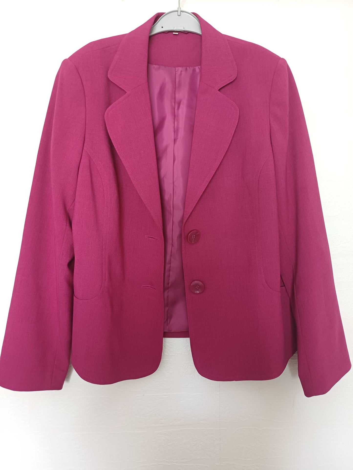 Women's Blazer Jacket Pink Tailored Shoulder Pads Two Button Size 14 Approx. 20" PTP - Very Good Condition