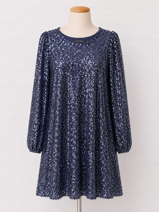Women's Party Dress Charming Navy Sequin Size 10-12 Approx. 18" PTP - New Without Tags