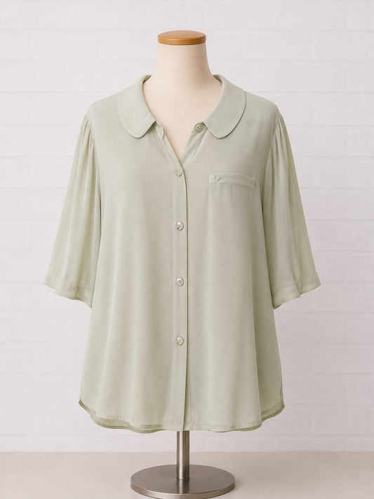 Women's Blouse Ambrosini Olga Mint Green Acetate & Silk Vintage Made in Italy Size 16 Approx. 22" PTP - Good Condition
